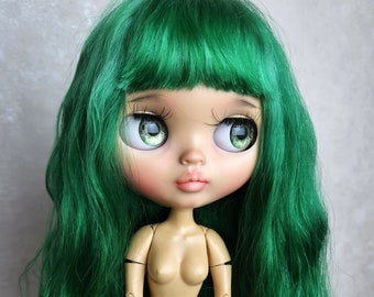266 Blythe scalp with bang TBL  RBL RBL+  hair color Emerald bright green light wave Blythe doll wig Reroot scalp mohair wig mohair