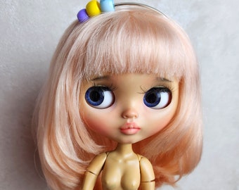 274 Blythe scalp wig straight hair with bangs color dusty rose  Blythe doll reroot scalp mohair mohair wig