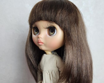 280 Blythe scalp wig straight hair with bangs color dark brown Blythe doll reroot scalp mohair mohair wig