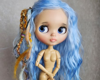 235 staining sky blue Blythe scalp color natural curls long Blythe doll wig Reroot scalp mohair wig mohair