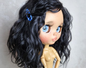 243 Blythe scalp black natural medium length hair angora goat Blythe doll wig Reroot scalp mohair wig mohair