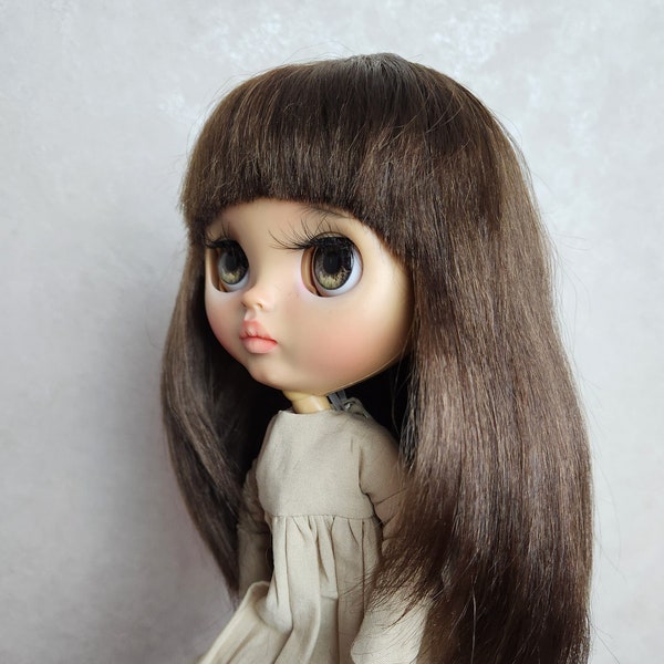 280 Blythe scalp wig straight hair with bangs color dark brown Blythe doll reroot scalp mohair mohair wig