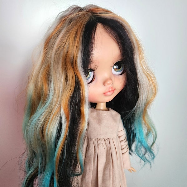 298 EXCLUSIVE Blythe wig scalp RBL TBL Space Force hair Grunge Style thin mixed strands of different bright natural Blythe doll wig mohair