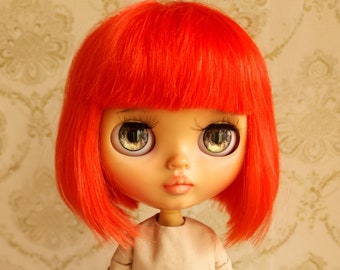 290  Blythe wig scalp RBL TBL color Red strands hair bob haircut with bangs Blythe doll wig Reroot scalp mohair wig mohair