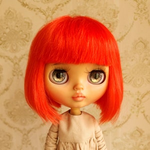 290  Blythe wig scalp RBL TBL color Red strands hair bob haircut with bangs Blythe doll wig Reroot scalp mohair wig mohair