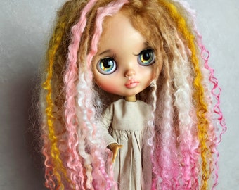 296 new Blythe scalp wig TBL RBL Reroot mohair Wensleydale sheep wool natural very long curls curly in different shades of pink beige colors