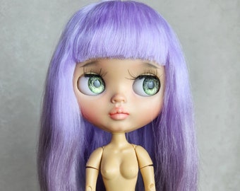 256 Blythe scalp With a bang RBL TBL Gradient color lilac and lavender Long Hair Natural Angora Doll Wig Goat Reroot Mohair Wig