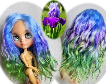 232 Exclusive Iris Flower Blythe scalp RBL TBL Gradient Multicolor Multi-stage Long Wavy Hair Natural Angora Doll Wig Goat Reroot Mohair Wig