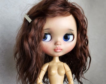 219 Blythe wig on scalp RBL TBL average length curly color brown  Blythe doll wig Reroot scalp mohair wig mohair