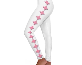 White Spandex Leggings with Pink Star Design