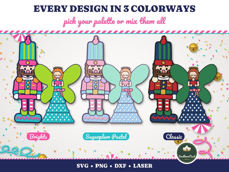 Nutcracker SVG Bundle, 20 Whimsical Christmas Designs, Pink Nutcracker Angel Ornament Laser Cut File, Layered Christmas Sign SVG PNG image 2