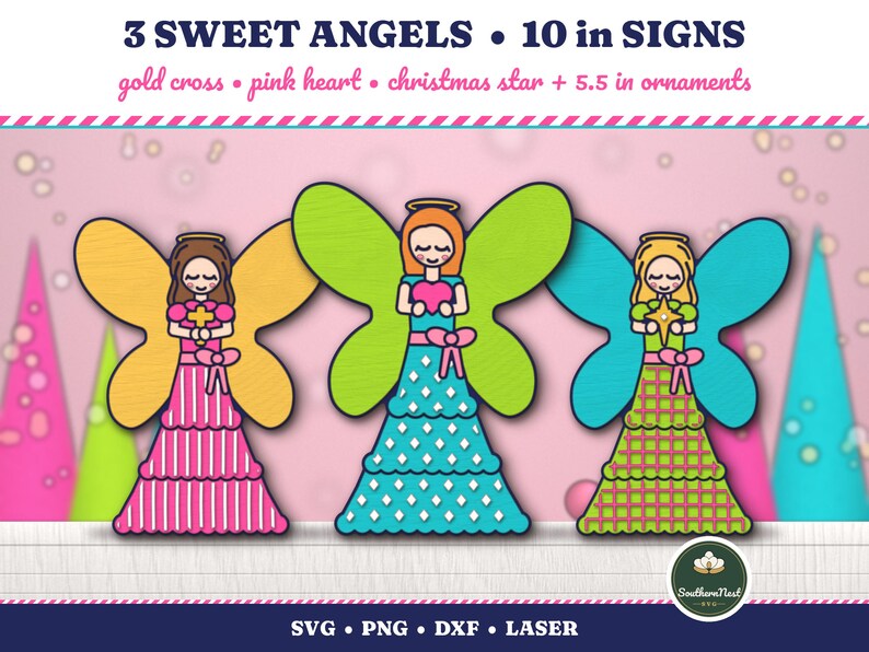 Nutcracker SVG Bundle, 20 Whimsical Christmas Designs, Pink Nutcracker Angel Ornament Laser Cut File, Layered Christmas Sign SVG PNG image 3