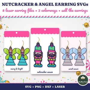 Pendientes Cascanueces SVG para corte láser, Ángel de Navidad, Madera acrílica rosa caprichosa