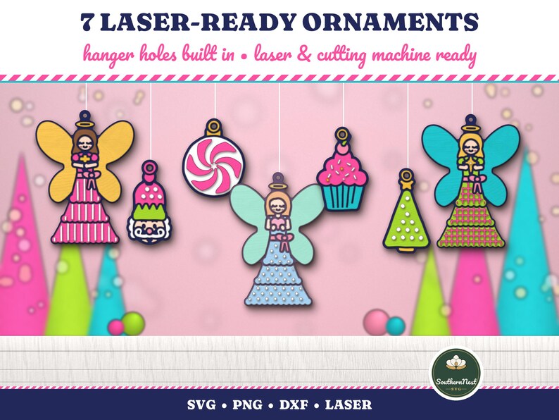 Nutcracker SVG Bundle, 20 Whimsical Christmas Designs, Pink Nutcracker Angel Ornament Laser Cut File, Layered Christmas Sign SVG PNG image 4