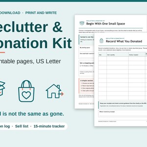 Declutter and Donation Kit Printable | 10-Page Home Organizer, Donation Log, Sell List & 15-Minute Tracker | US Letter