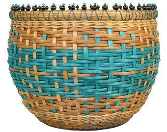 BASKET WEAVING PATTERN "Yvonne" Table Vase Basket with Bead and Crystal Accent