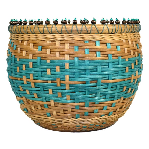 BASKET WEAVING PATTERN "Yvonne" Table Vase Basket with Bead and Crystal Accent