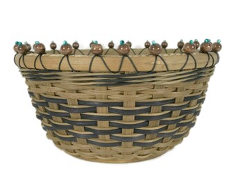 BASKET WEAVING PATTERN "Cyan" Beaded Biscuit Basket