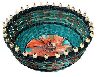 BASKET PATTERN  - "LILLIANA" - Beaded Rim Table Basket on Acrylic Poured Wood Base