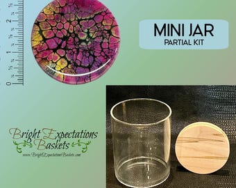 PARTIAL Weaving Kit - Acrylic Painted & Epoxy Resin Sealed Bamboo Wood Lid - Glass Jar - Slotted Wood Base