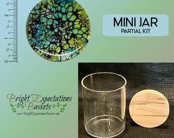 PARTIAL Weaving Kit - Acrylic Painted & Epoxy Resin Sealed Bamboo Wood Lid - Glass Jar - Slotted Wood Base