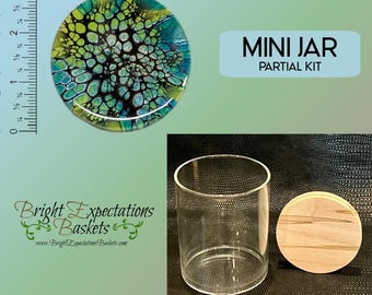 PARTIAL Weaving Kit - Acrylic Painted & Epoxy Resin Sealed Bamboo Wood Lid - Glass Jar - Slotted Wood Base