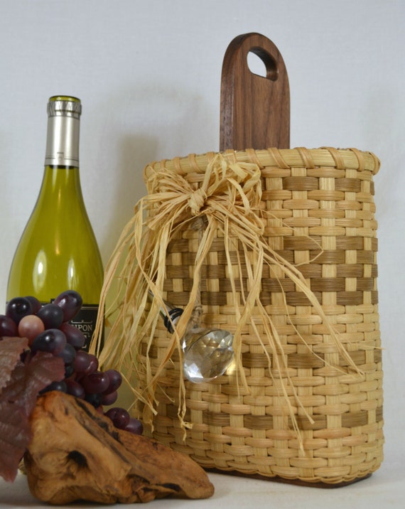 Items similar to Handmade Wine Bottle Tote Basket with Crystal Wine