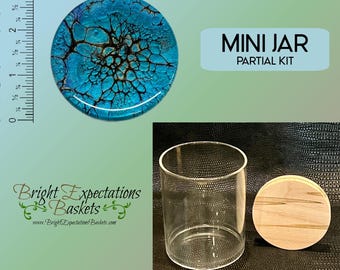 PARTIAL Weaving Kit - Acrylic Painted & Epoxy Resin Sealed Bamboo Wood Lid - Glass Jar - Slotted Wood Base