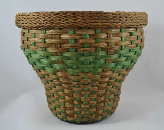 Round Hand Woven Basket Vase in Deep Brown and Hunter Green Etsy