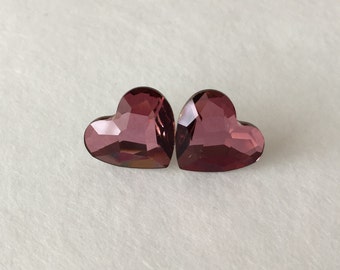 Large Antique Pink Heart Studs Swarovski Crystal Earrings Surgical Steel Posts Stud Hearts Crystals