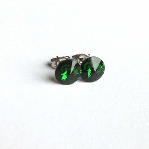 Green Swarovski Crystal Earrings Studs - Rivoli Crystals Stud Gift under 15 Bridesmaid Jewelry
