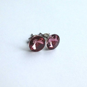Antique Pink Swarovski Crystal Earrings Studs - Rivoli Crystals Stud Gift under 15 Bridesmaid Jewelry