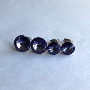 Tanzanite Purple Swarovski Crystal Earrings Studs - Rivoli Crystals Stud Gift under 15 Bridesmaid Jewelry, Small or Medium