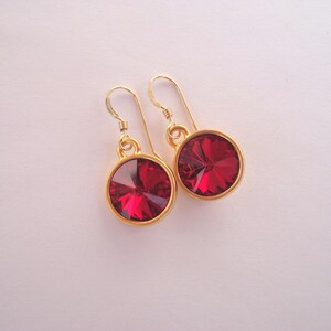 Siam Red Swarovski Crystal Earrings on Gold Filled Ear Wires - Rivoli Crystal Bright Red