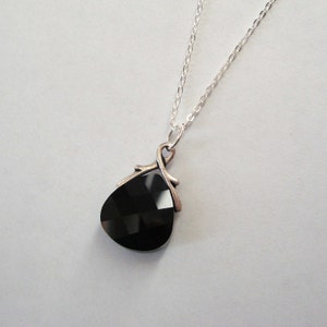 Jet Black Swarovski Crystal Pendant with Sterling Silver Chain and Silver Twig Bail