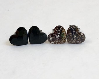 Black Heart Studs Swarovski Crystal Earrings Surgical Steel Posts Stud Mini Hearts Crystals Black Patina
