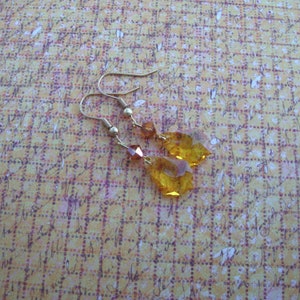 Light Topaz Earrings, Swarovski Crystal, Baroque Charms, Gold Plated French Hook