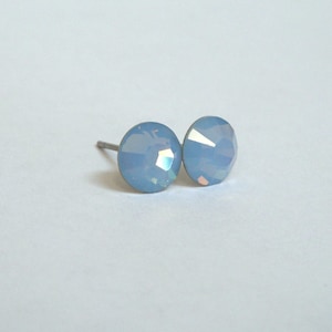 Blue Opal Swarovski Crystal Earrings Studs - Pale Air Opal Crystals on Surgical Steel Posts