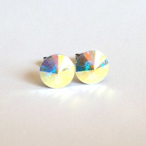 Aurora Borealis Swarovski Crystal Earrings Studs - Rivoli Crystal in Rainbow Gift under 15 Bridesmaid Jewelry