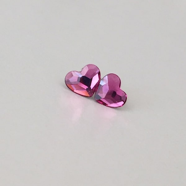 Tiny Fuchsia Pink Heart Studs Swarovski Crystal Earrings Surgical Steel Posts Stud Hearts Crystals