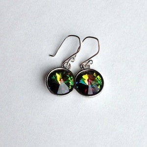 Vitrail Large Swarovski Crystal Earrings on Sterling Silver Ear Wires - Rivoli Crystal Dark Rainbow