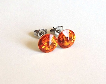 Tangerine Swarovski Kristall Ohrstecker - Rivoli Kristalle Orange Ohrstecker Geschenk unter 15 Brautjungfer Schmuck