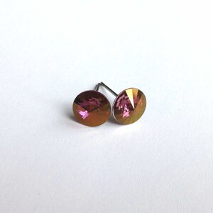 Pink Lilac Swarovski Crystal Earrings Studs - Rivoli Crystals Stud Gift under 15 Bridesmaid Jewelry