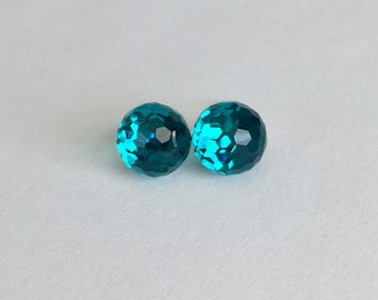 Blue Zircon Swarovski Crystal Large Faceted Round Stud Earrings on Surgical Steel