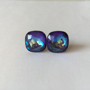 Neon Purple Swarovski Crystal Earrings Fancy Cushion Cut Studs