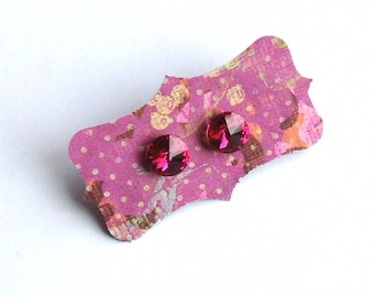 Fuchsia Swarovski Crystal Earrings Studs - Rivoli Crystal in Hot Pink Gift under 15 Bridesmaid Jewelry