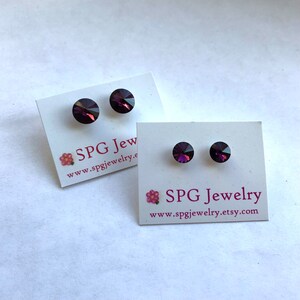 Amethyst Swarovski Crystal Earrings Studs - Purple Rivoli Crystals Stud Gift under 15 Bridesmaid Jewelry, Small or Medium Size
