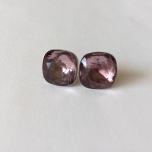 Antique Pink Swarovski Crystal Earrings Fancy Cushion Cut Studs Dusty Rose
