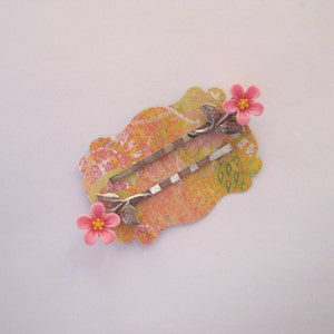 Pink Flower Cabochon Bobby Pins Set of 2 Antique Silver Hair Pins Vintage Look, Lilac Blossom image 2