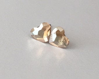 Tiny Golden Shadow Heart Studs Swarovski Crystal Earrings Surgical Steel Posts Stud Hearts Crystals